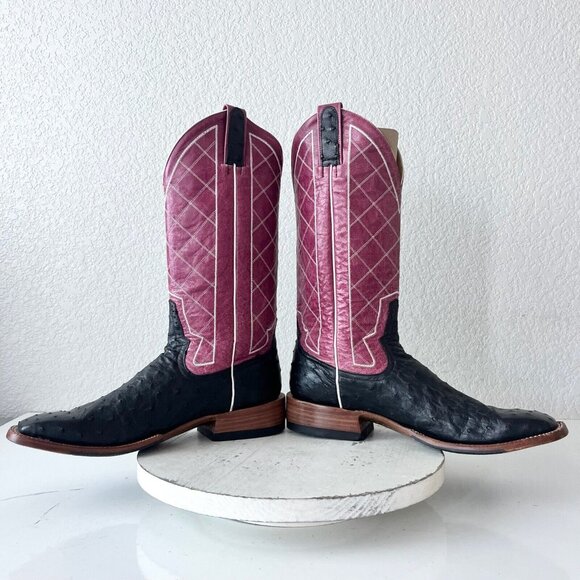 NEW Rod Patrick Mens Cowboy Boots 10.5AA Black Full Quill Ostrich Square Toe - Picture 6 of 12